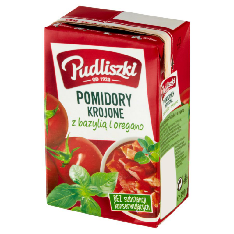 PUDLISZKI  POMIDORY KROJONE Z BAZYLIAN I OREGANO 390G